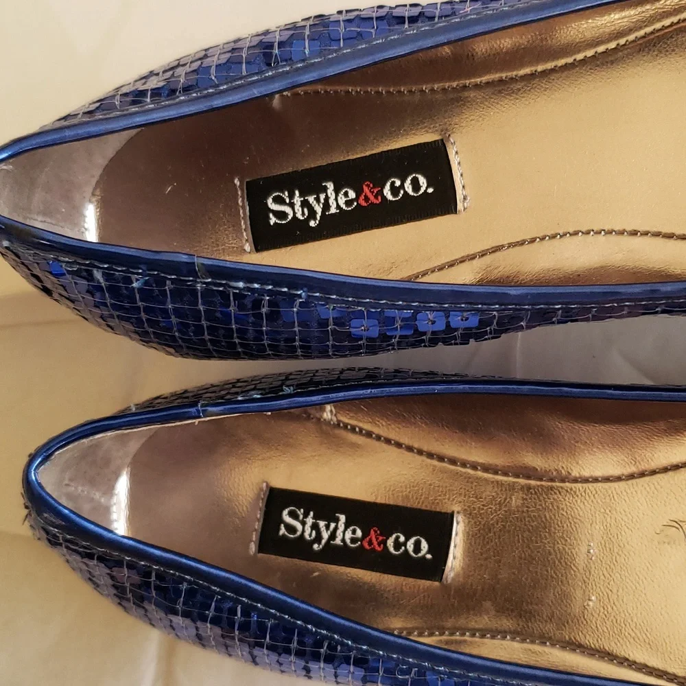 Style & Co New Flats Sequined Shoes BLUE NIB Women's 5.5 - Picture 8 of 15